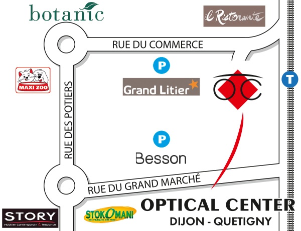Gedetailleerd plan om toegang te krijgen tot Opticien QUÉTIGNY DIJON - Optical Center