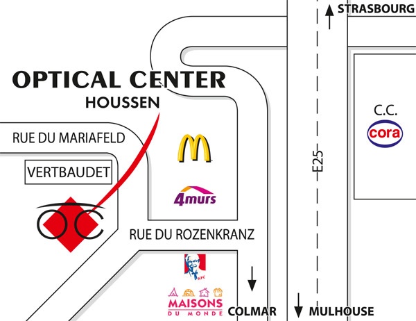 Mapa detallado de acceso Opticien HOUSSEN Optical Center