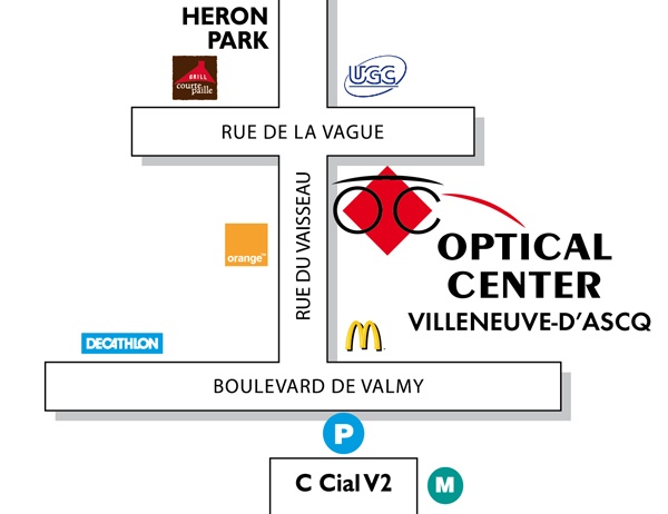 Mapa detallado de acceso Opticien VILLENEUVE-D'ASCQ Optical Center