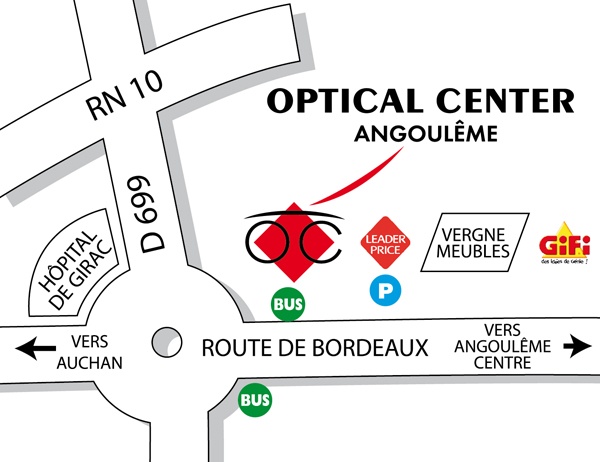 Mapa detallado de acceso Opticien ANGOULÊME Optical Center