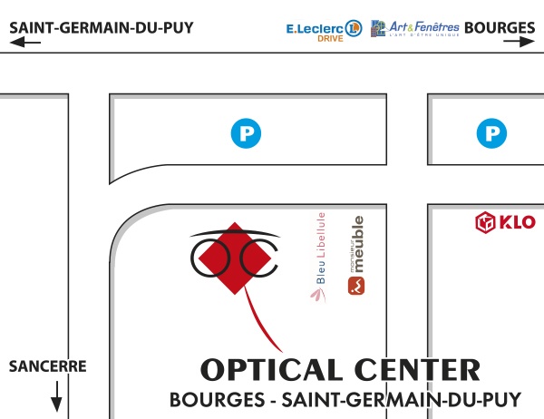 Mapa detallado de acceso Opticien BOURGES - SAINT-GERMAIN-DU-PUY Optical Center