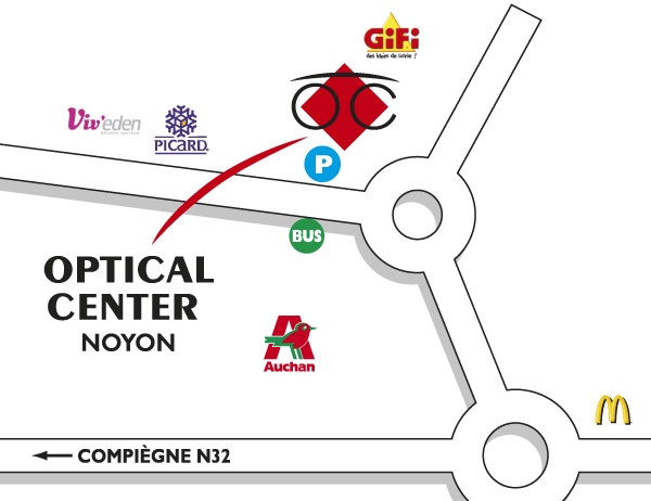 Gedetailleerd plan om toegang te krijgen tot Opticien NOYON Optical Center