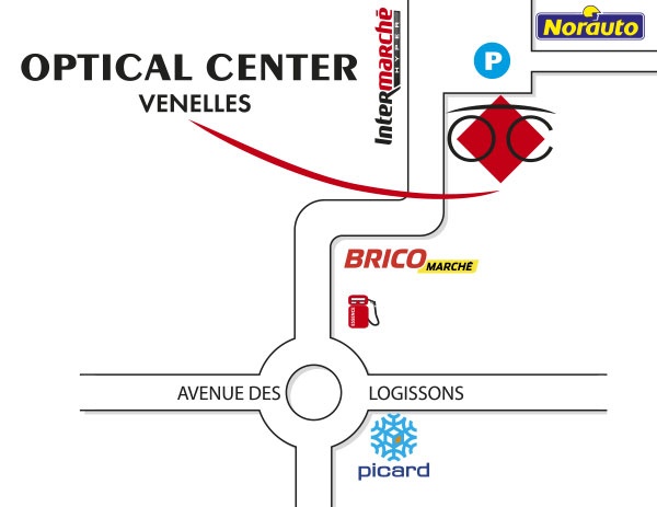 Mapa detallado de acceso Opticien VENELLES Optical Center