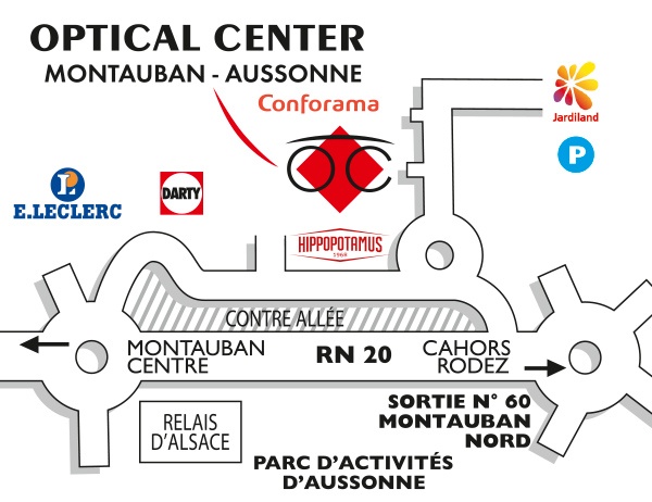 Mapa detallado de acceso Opticien MONTAUBAN-AUSSONNE Optical Center