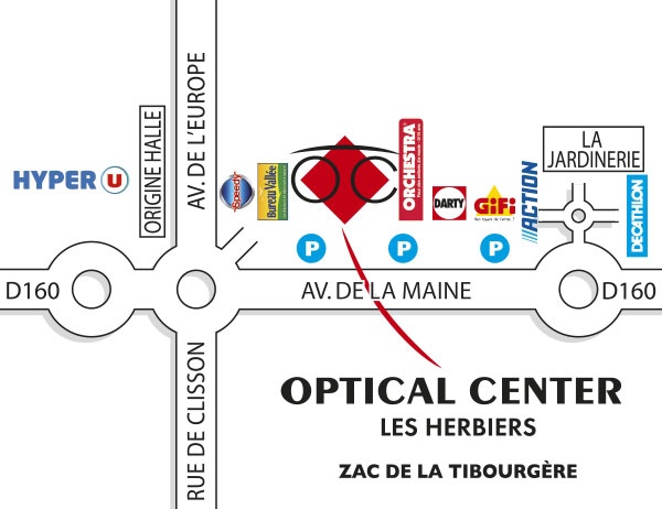 Plan detaillé pour accéder à Opticien LES HERBIERS Optical Center