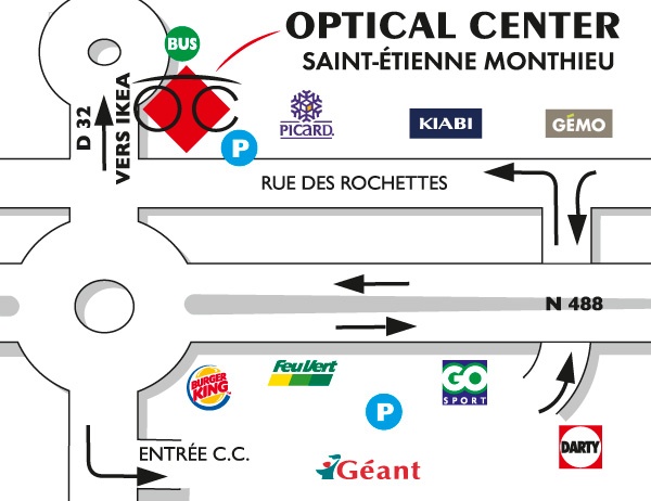 Mapa detallado de acceso Opticien SAINT-ÉTIENNE - MONTHIEU Optical Center
