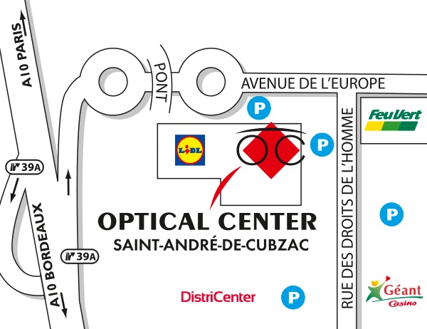 Gedetailleerd plan om toegang te krijgen tot Opticien SAINT-ANDRÉ-DE-CUBZAC Optical Center