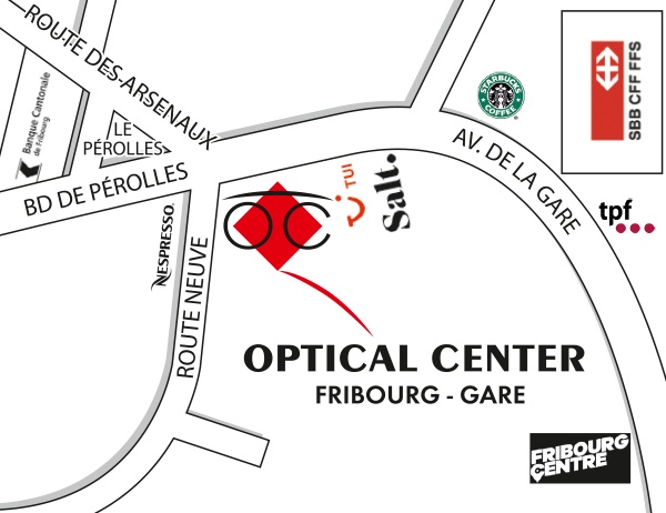 detaillierter plan für den zugang zu Optical Center FRIBOURG - GARE