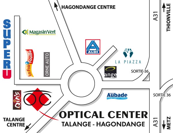 Mapa detallado de acceso Opticien TALANGE - HAGONDANGE Optical Center