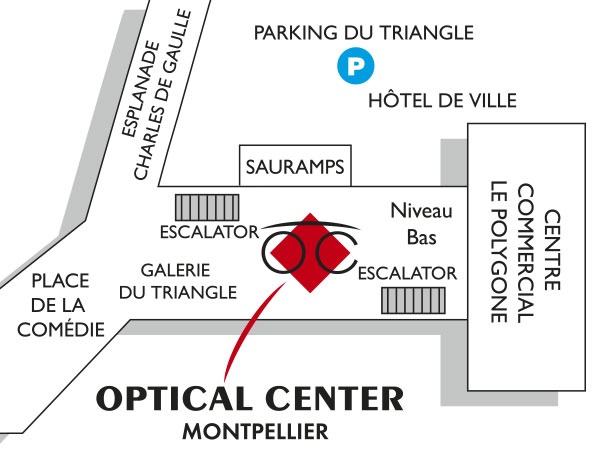 Mapa detallado de acceso Opticien MONTPELLIER Optical Center