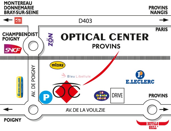 Mapa detallado de acceso Opticien PROVINS Optical Center