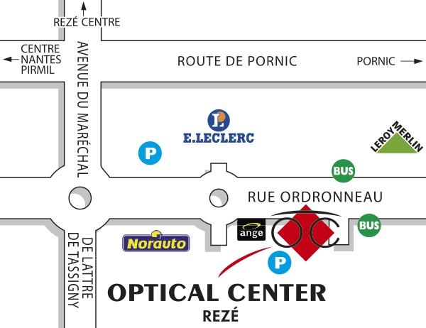 Mapa detallado de acceso Opticien REZÉ Optical Center