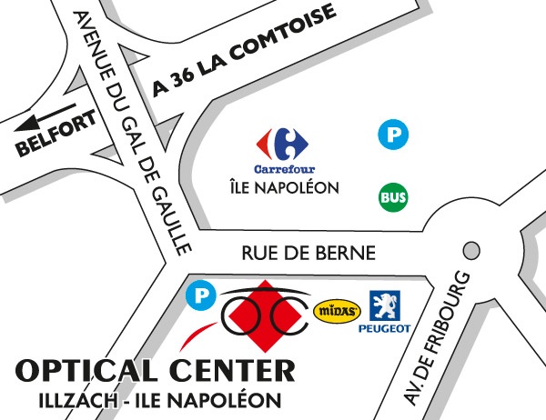 Mapa detallado de acceso Opticien ILLZACH - ILE NAPOLEON Optical Center