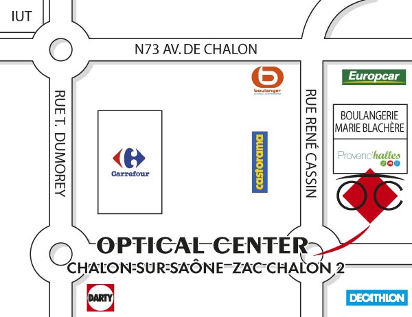 Mapa detallado de acceso Opticien CHALON-SUR-SAÔNE-ZAC CHALON 2 Optical Center