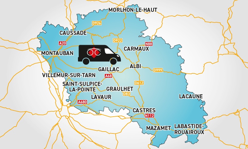Mapa detallado de acceso Optical Center OC MOBILE ALBI