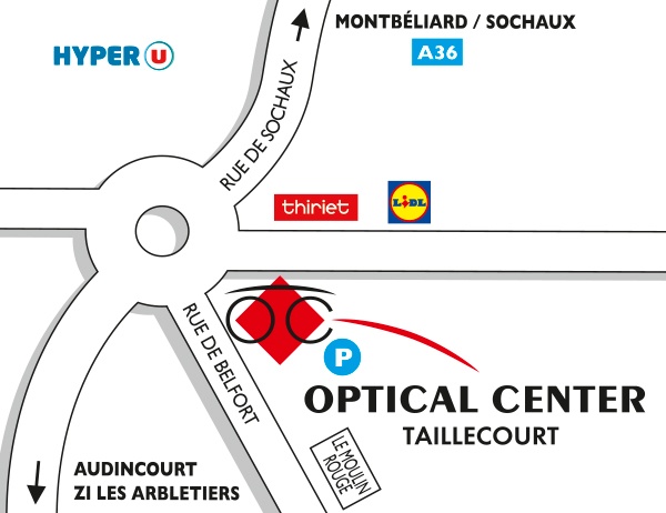 Gedetailleerd plan om toegang te krijgen tot Opticien TAILLECOURT Optical Center