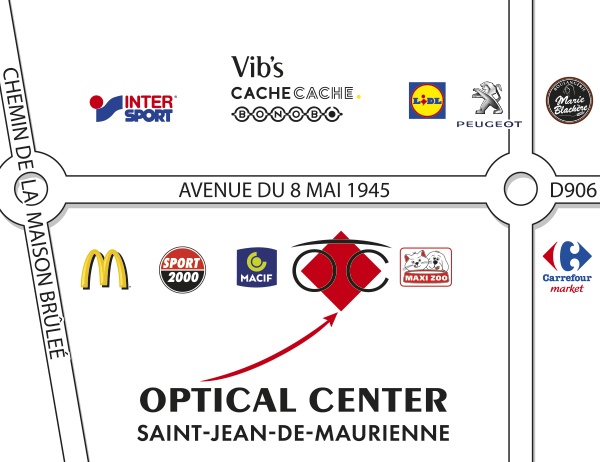 Mapa detallado de acceso Opticien SAINT-JEAN-DE-MAURIENNE Optical Center