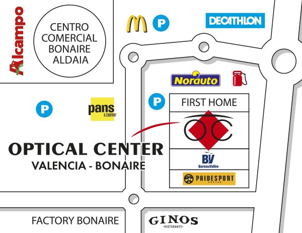 Detailed map to access to Optical Center  VALENCIA Bonaire