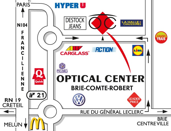 Mapa detallado de acceso Opticien BRIE-COMTE-ROBERT Optical Center