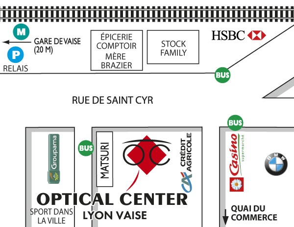 Mapa detallado de acceso Opticien LYON - VAISE Optical Center