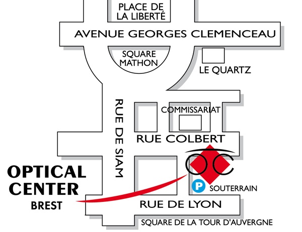 Mapa detallado de acceso Opticien BREST Optical Center