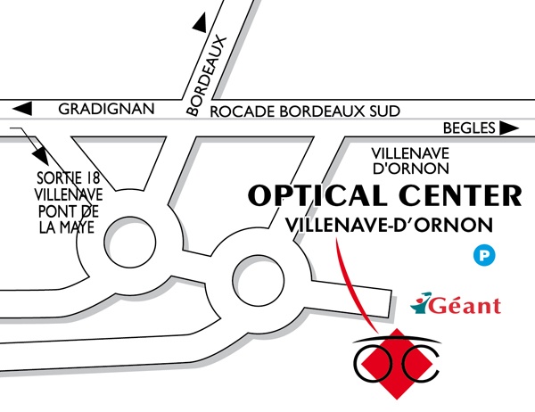 Mapa detallado de acceso Opticien VILLENAVE-D'ORNON Optical Center