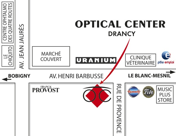 Mapa detallado de acceso Opticien DRANCY Optical Center