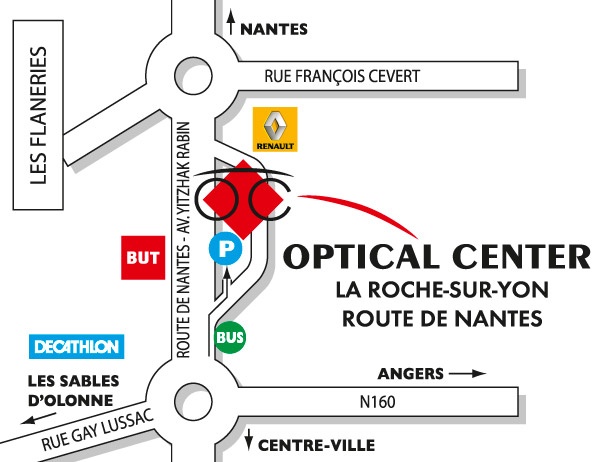 Mapa detallado de acceso Opticien LA ROCHE-SUR-YON ROUTE DE NANTES Optical Center