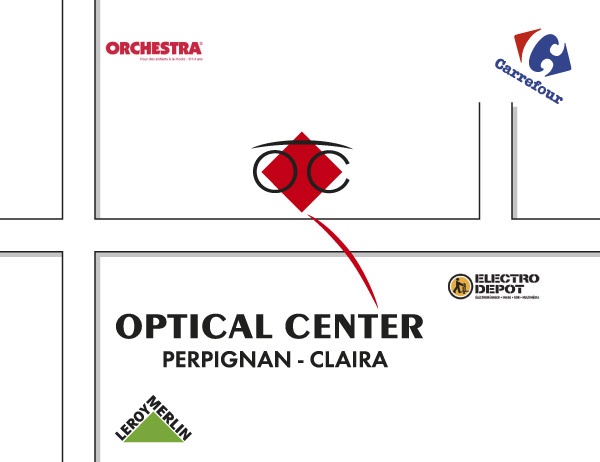 Mapa detallado de acceso Opticien PERPIGNAN- CLAIRA Optical Center