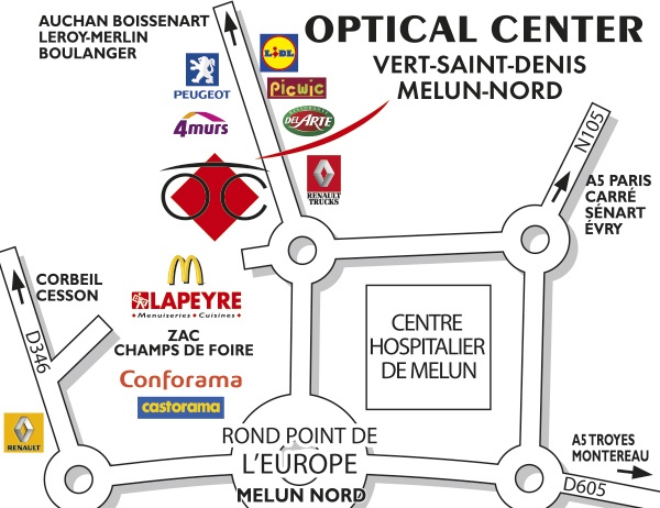 Mapa detallado de acceso Opticien VERT-SAINT-DENIS - MELUN Optical Center