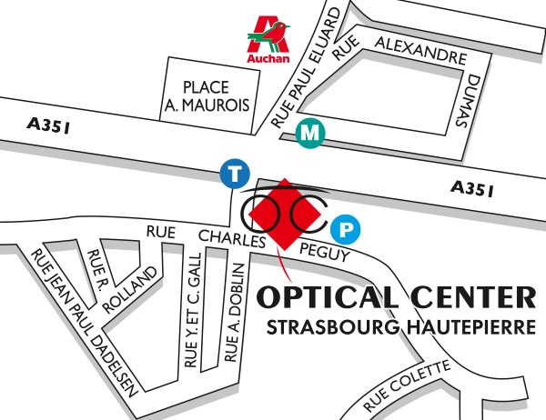 Mapa detallado de acceso Opticien STRASBOURG - HAUTEPIERRE Optical Center