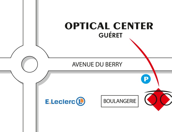 Mapa detallado de acceso Opticien GUÉRET Optical Center
