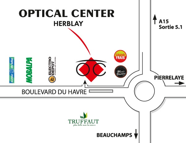 Mapa detallado de acceso Opticien HERBLAY Optical Center