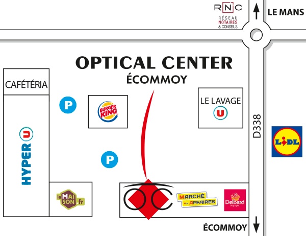 Mapa detallado de acceso Opticien ÉCOMMOY Optical Center