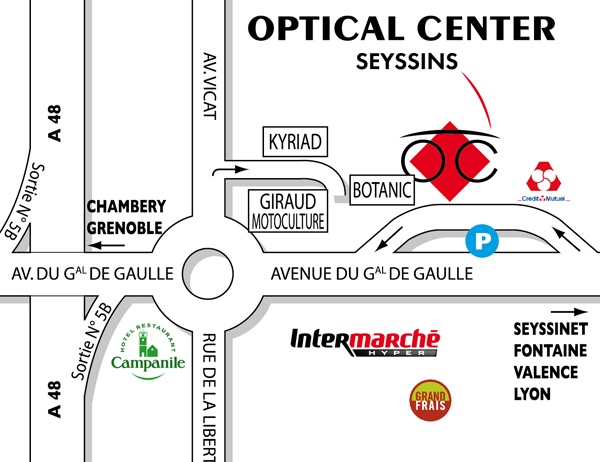 Mapa detallado de acceso Opticien SEYSSINS Optical Center