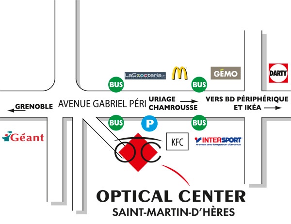 Mapa detallado de acceso Opticien SAINT-MARTIN-D'HÈRES Optical Center
