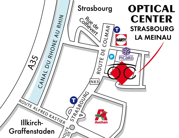 Gedetailleerd plan om toegang te krijgen tot Opticien STRASBOURG- LA MEINAU Optical Center