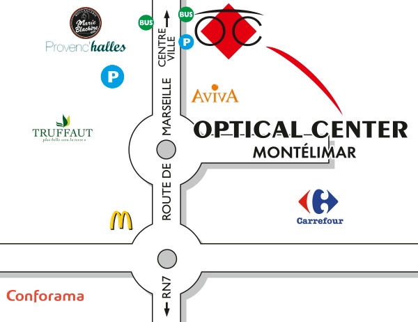 Gedetailleerd plan om toegang te krijgen tot Opticien MONTÉLIMAR Optical Center