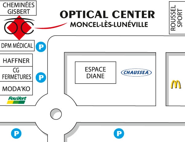 Mapa detallado de acceso Opticien  MONCEL-LÈS-LUNEVILLE Optical Center