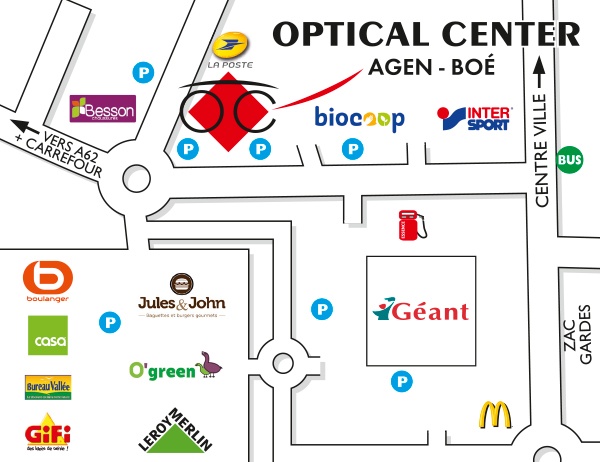 detaillierter plan für den zugang zu Opticien AGEN - BOÉ Optical Center