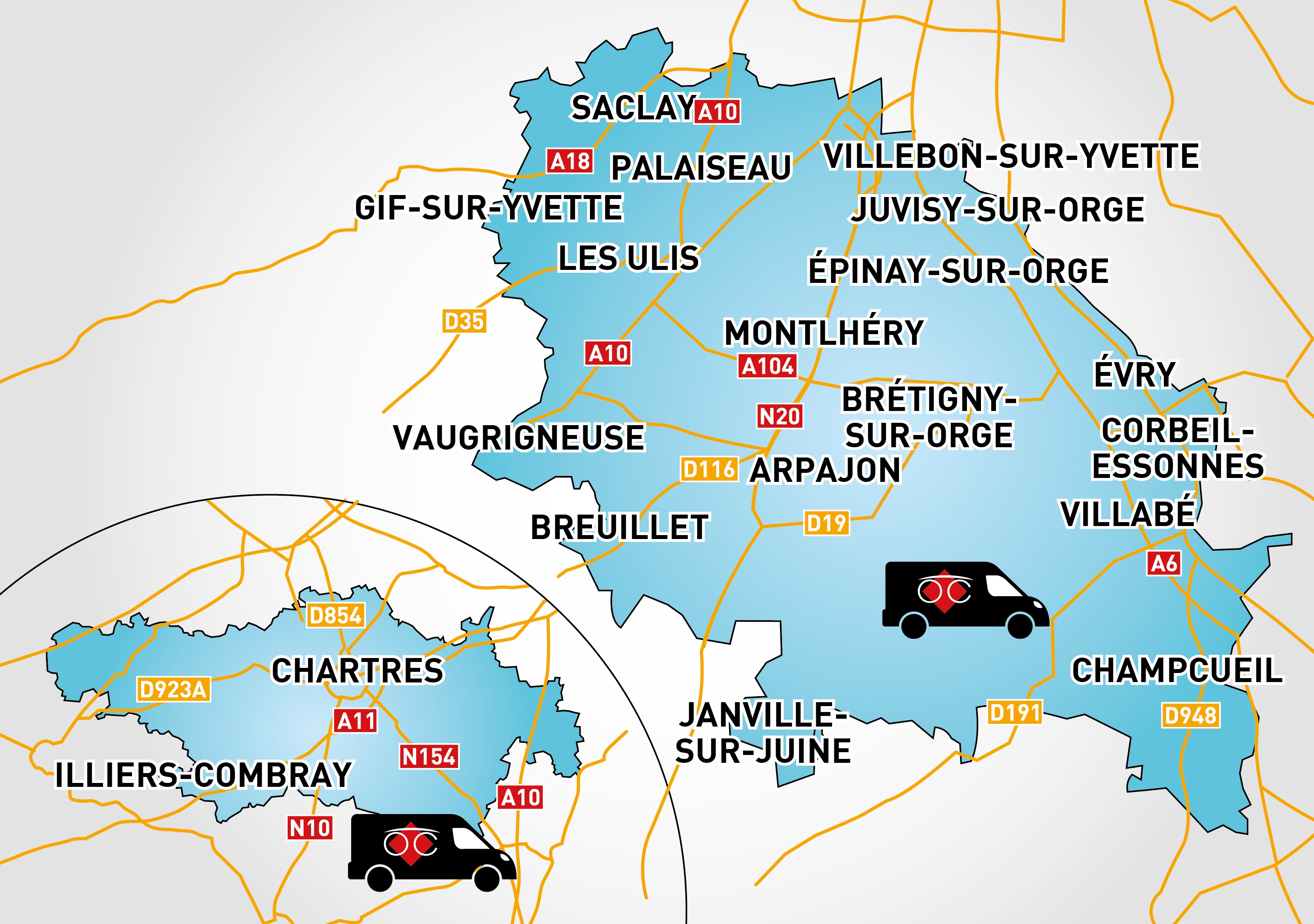 Mapa detallado de acceso Optical Center OC MOBILE BRÉTIGNY-SUR-ORGE