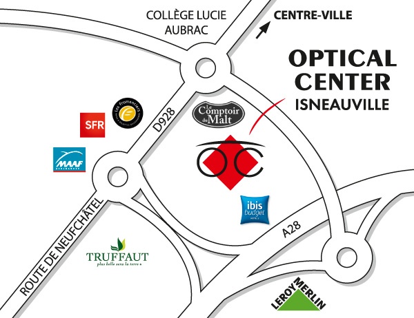 Mapa detallado de acceso Opticien ISNEAUVILLE Optical Center