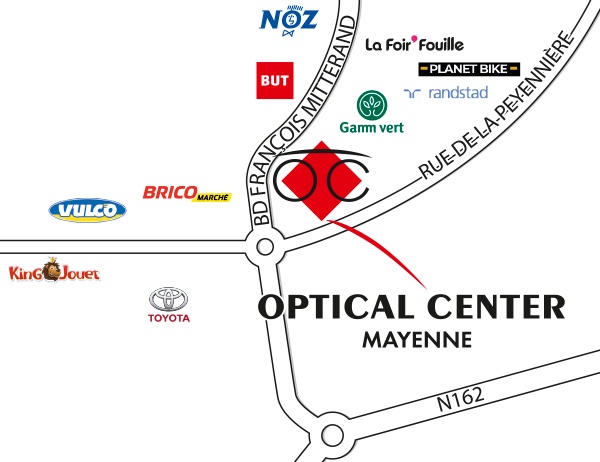 Mapa detallado de acceso Opticien MAYENNE - Optical Center