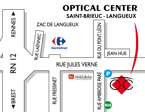 Mapa detallado de acceso Opticien SAINT-BRIEUC - LANGUEUX Optical Center