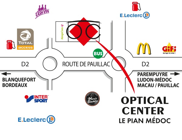 Mapa detallado de acceso Opticien LE-PIAN-MÉDOC Optical Center