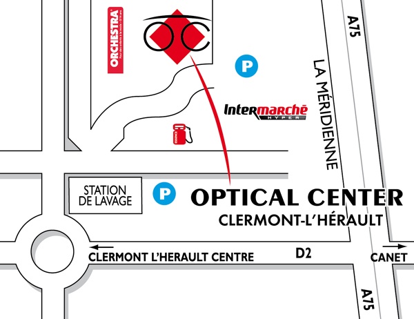 Gedetailleerd plan om toegang te krijgen tot Opticien CLERMONT-L'HÉRAULT Optical Center