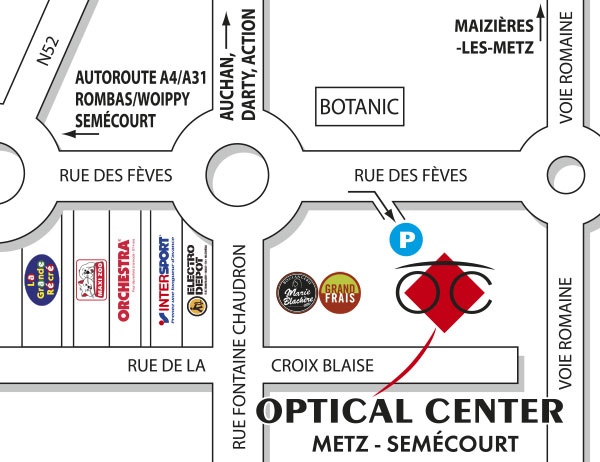 Mapa detallado de acceso Opticien METZ - SEMÉCOURT Optical Center