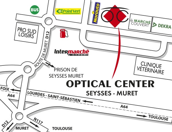 Mapa detallado de acceso Opticien SEYSSES - MURET Optical Center