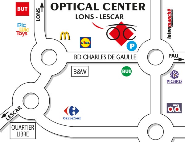 Gedetailleerd plan om toegang te krijgen tot Opticien LONS - LESCAR Optical Center
