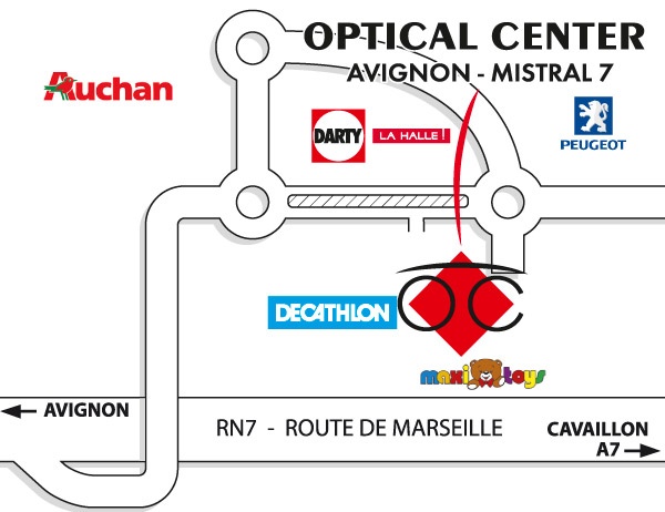 Mapa detallado de acceso Opticien AVIGNON - MISTRAL 7 Optical Center